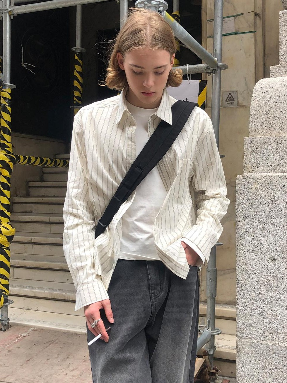 Country Moment Pure Cotton Soft Striped Square Neck Loose Fit Teen Casual Long Sleeve Shirts