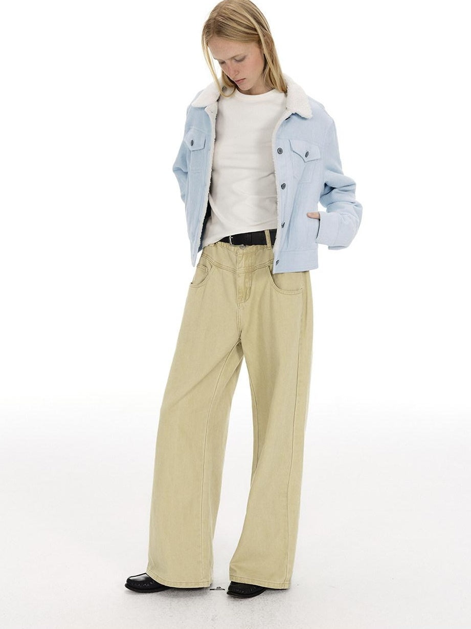 Country Moment Vintage Washed Mid Rise Zipper Flare Loose Casual Unisex Cotton Wide Leg Jeans