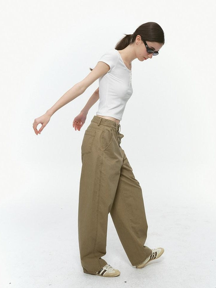 Country Moment Cooling Cotton Distressed Loose Fit American Casual Teen Daily Wide Leg Pants