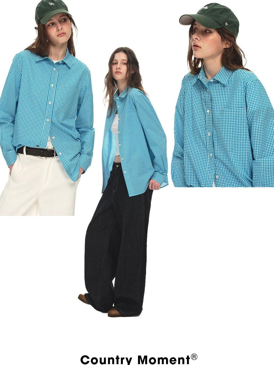 Country Moment Breathable 100% Cotton Loose Fit Drop Shoulder Plaid Button Unisex Shirts