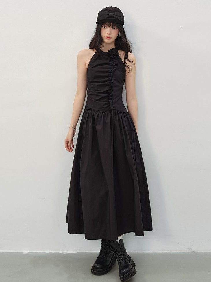 DDGIRL studio Elegant High Waist A Line Pleated Cotton Hidden Back Zipper Party Maxi Skirts