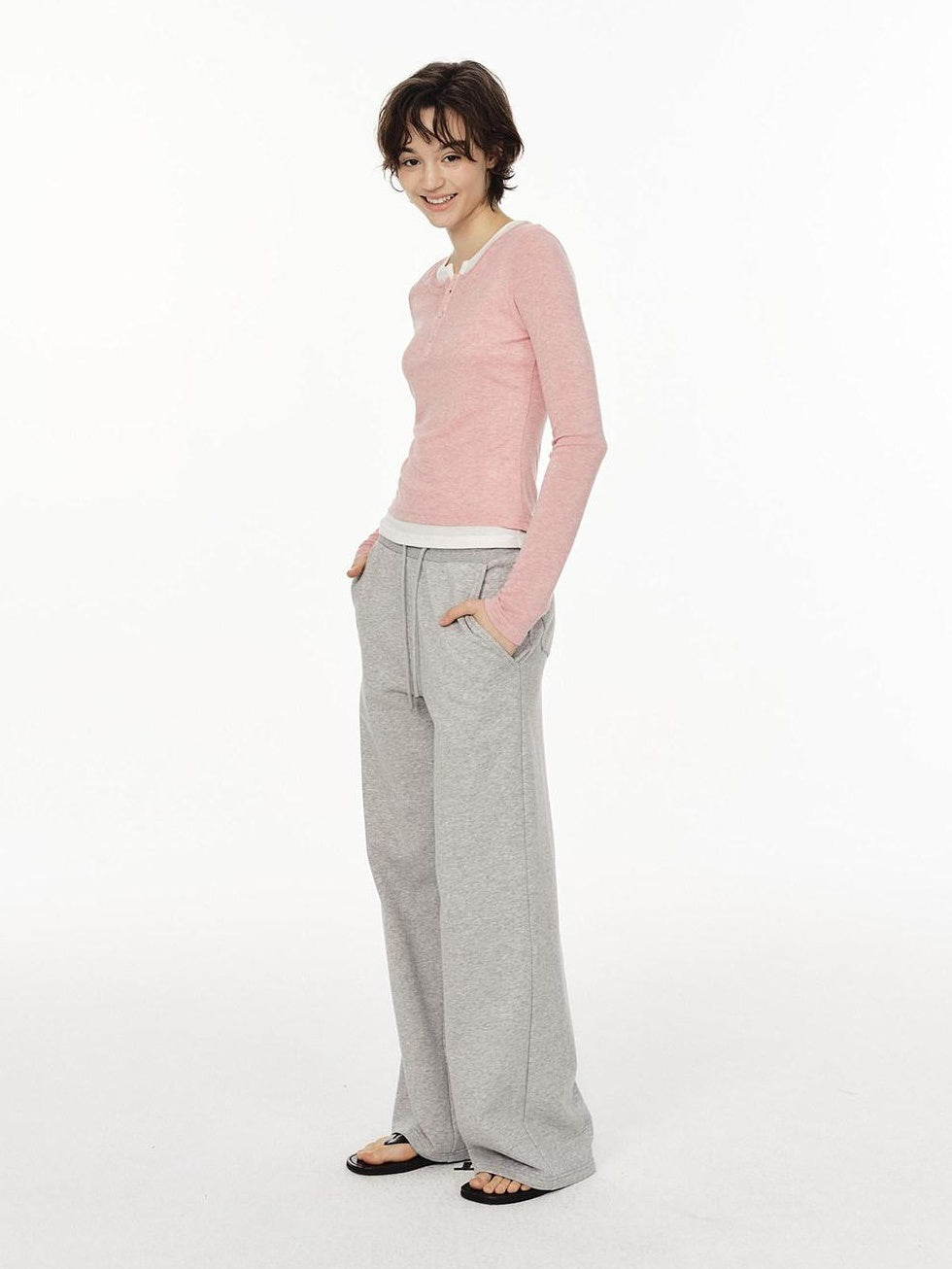 Country Moment High Waist Breathable Cotton Loose Straight Leg Casual Black Grey Straight Pants