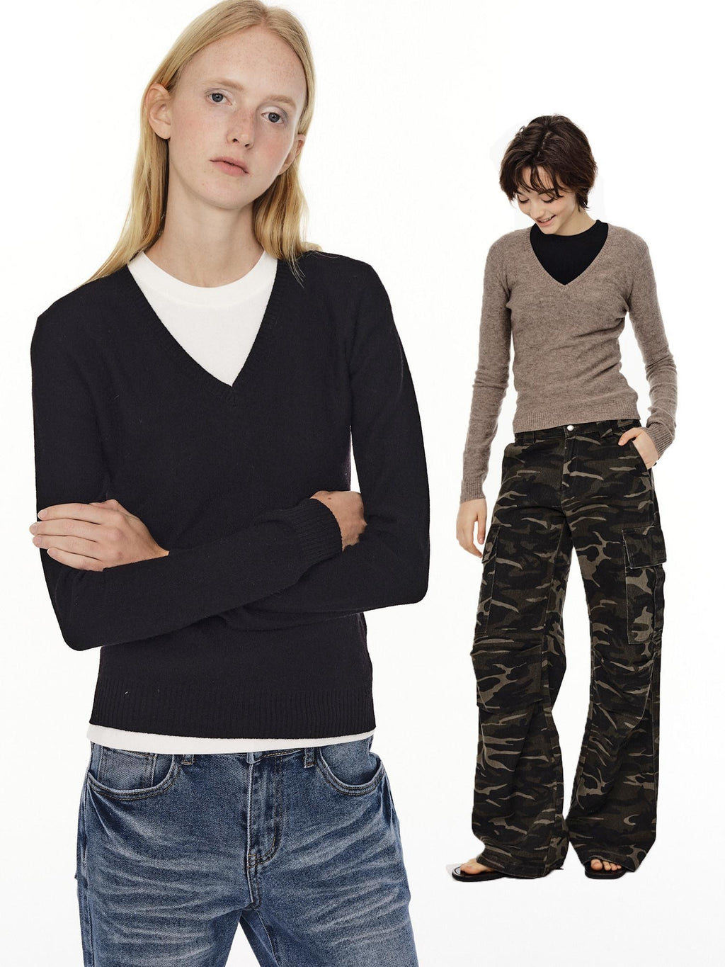 Country Moment Soft Wool Blend Slim Fit American V-neck Women Casual Knit Sweaters