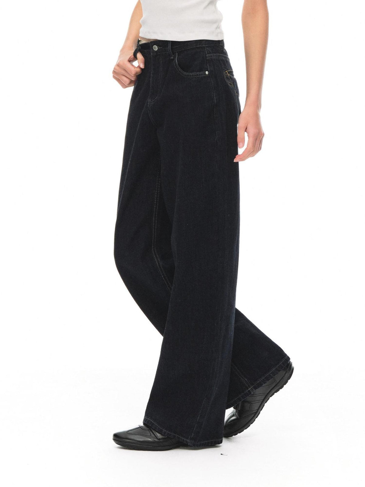Country Moment Breathable Cotton Embroidered Midrise Unisex Relaxed Deep Blue Straight Leg Jeans