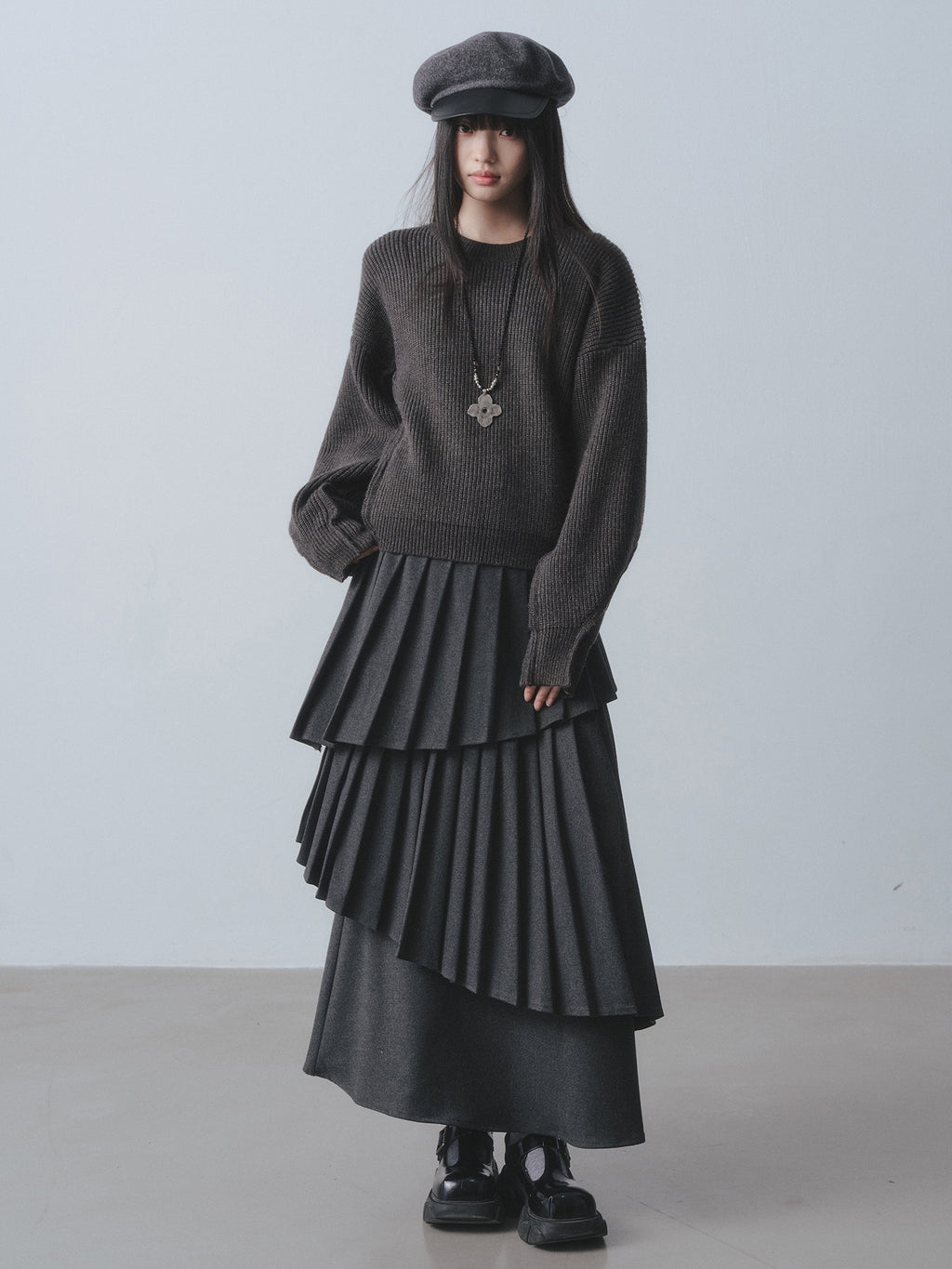 DDGIRL_studio_Warm_Lined_Asymmetrical_Pleated_High_Waist_Commuter_Women_Dark_Gray_Maxi_Skirts_MISSTT