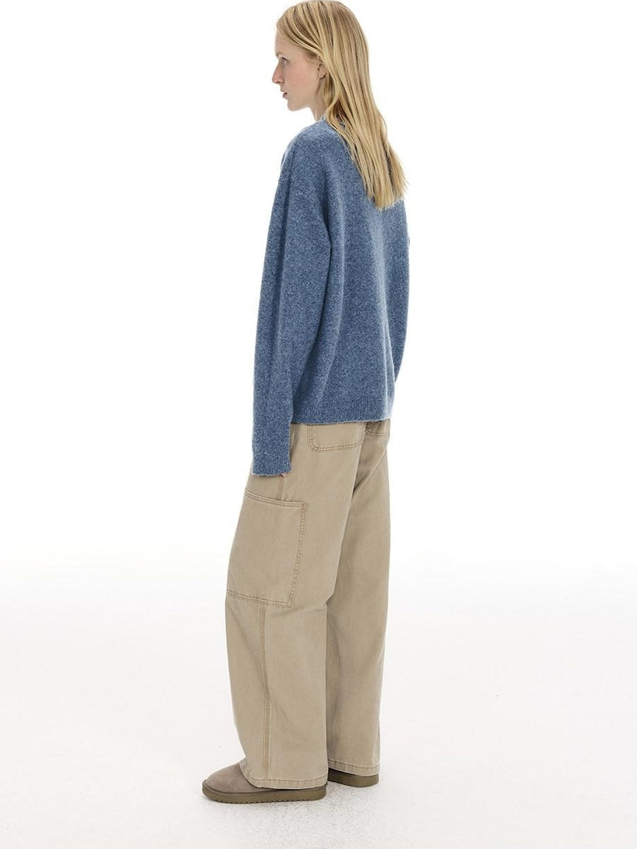 Country Moment 100% Cotton High Waist Breathable Loose Wide Leg Pockets Button Fly Cargo Pants