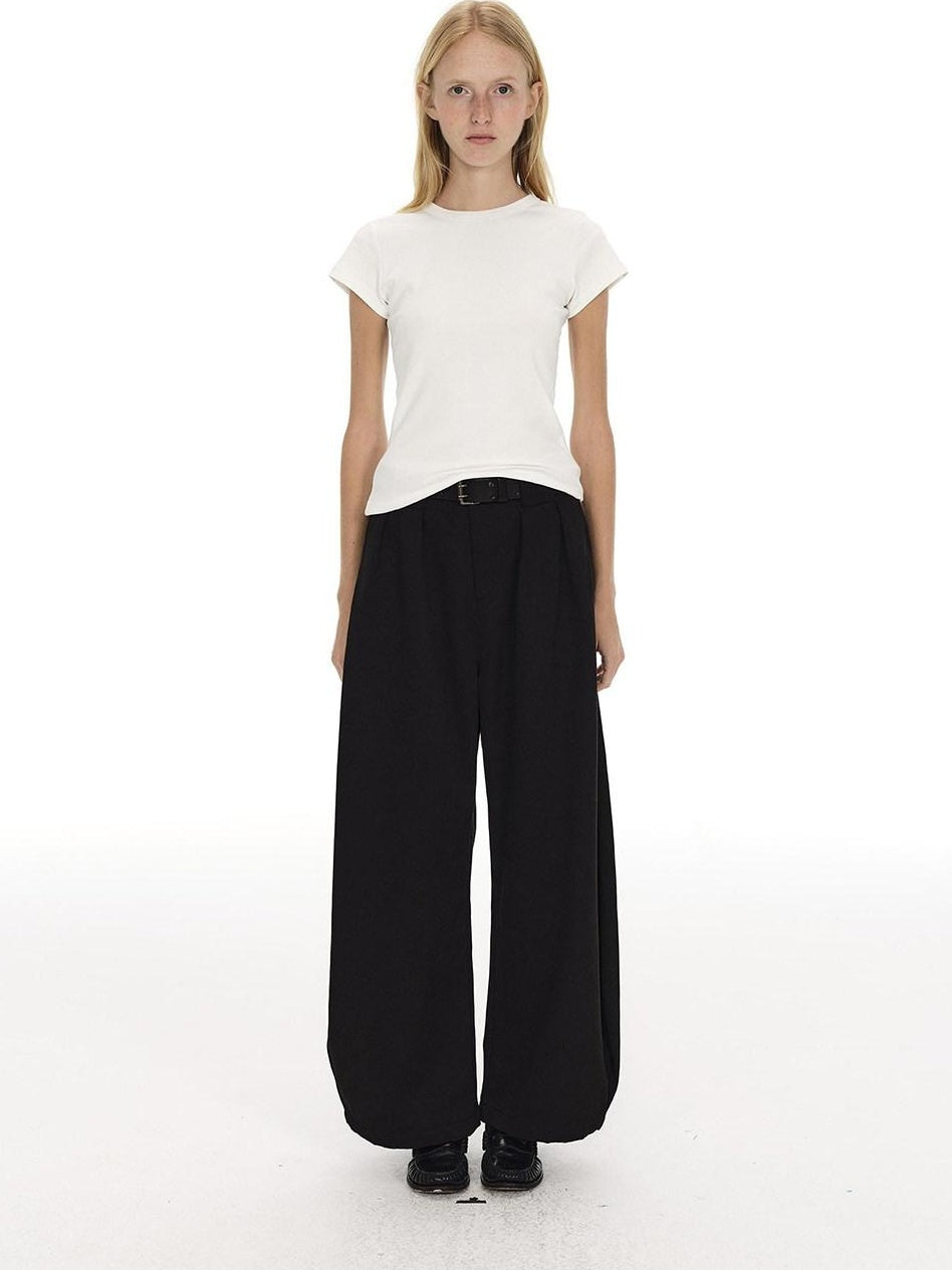 Country Moment Breathable Pleated Mid Rise Black Polyester Zipper Fly Wide Leg Pants