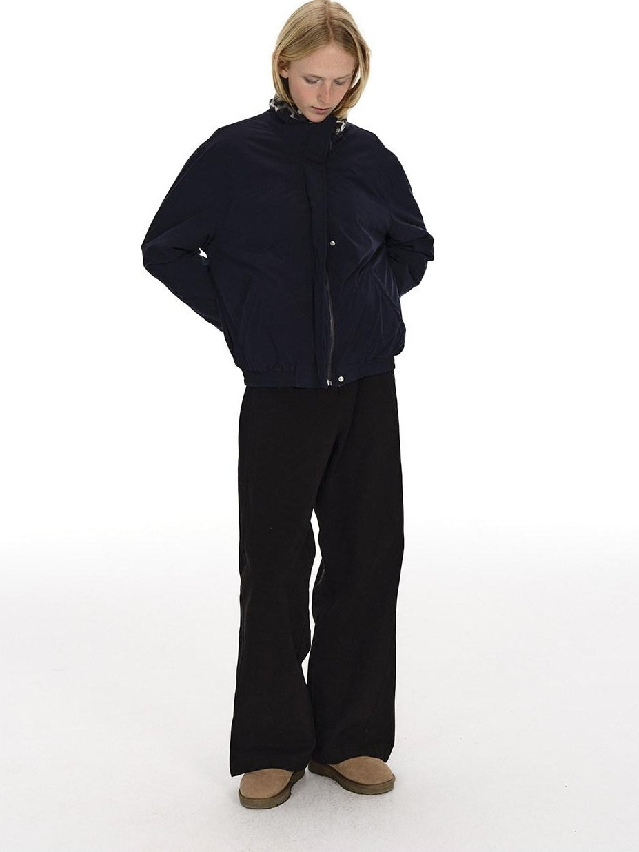 Country Moment Reversible Cotton Lined Oversized Stand Collar Youth Navy Puffer Jackets