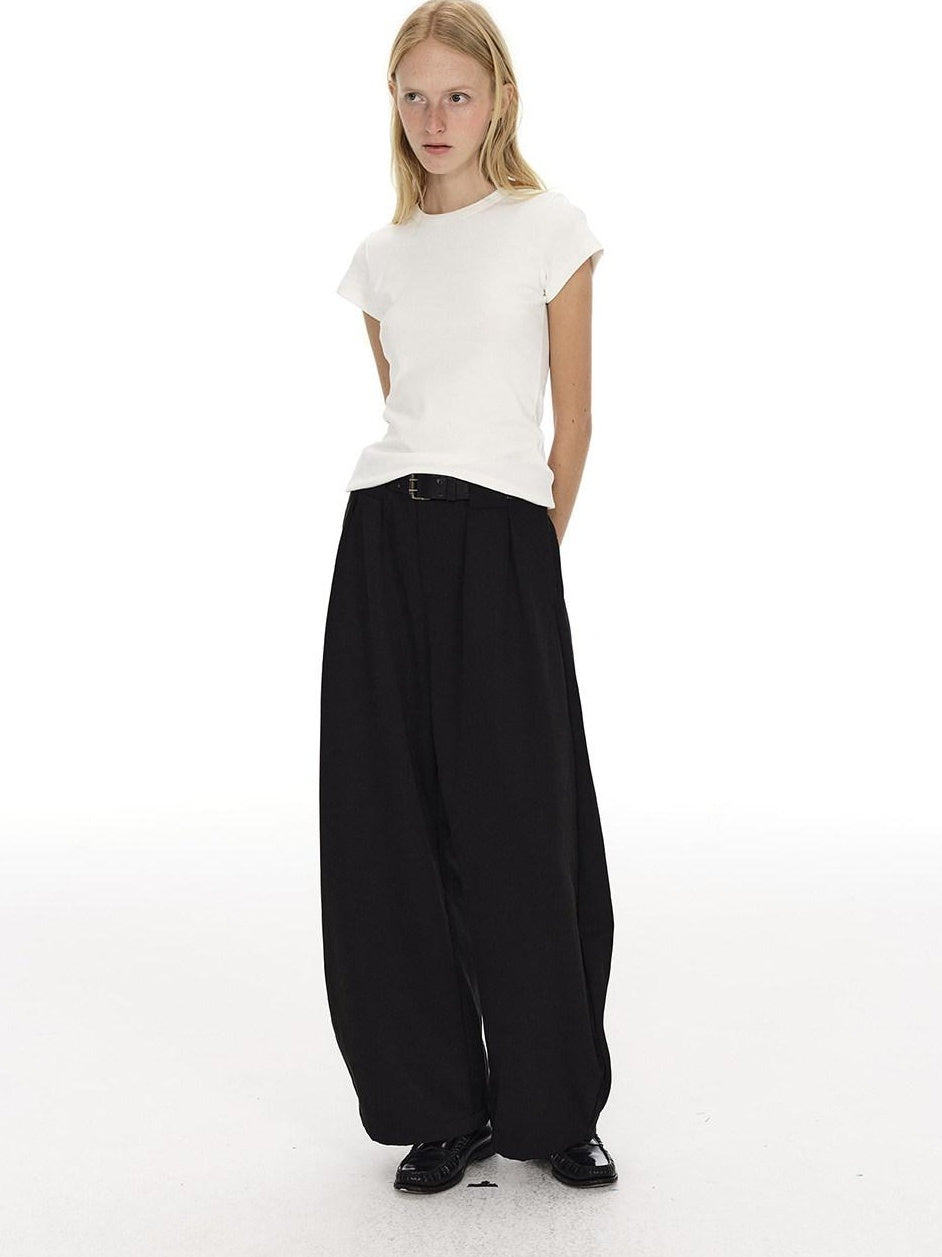Country Moment Breathable Pleated Mid Rise Black Polyester Zipper Fly Wide Leg Pants