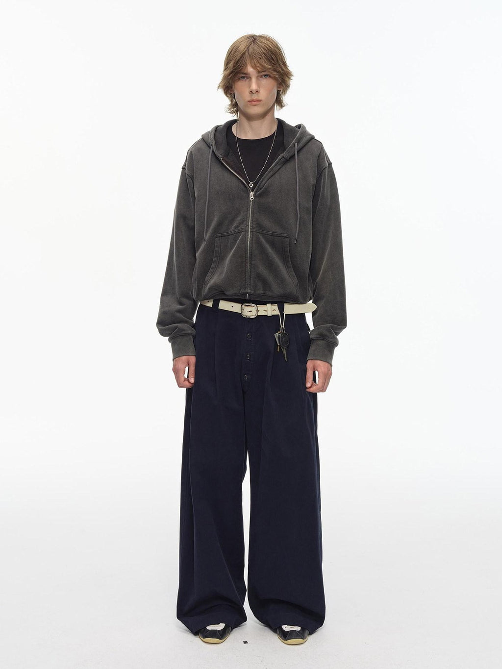 Country Moment Washed Cotton Button Loose Straight Casual Youth Wide Leg Pants