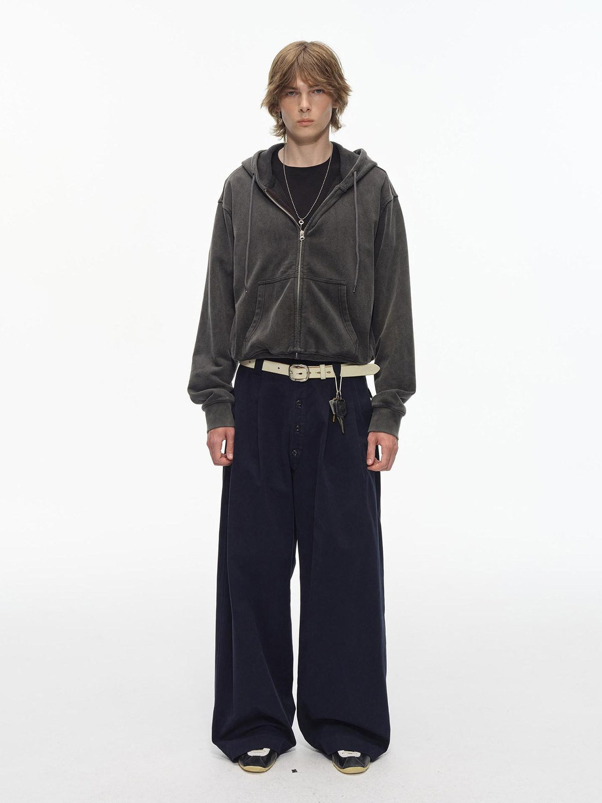 Country Moment Washed Cotton Button Loose Straight Casual Youth Wide Leg Pants