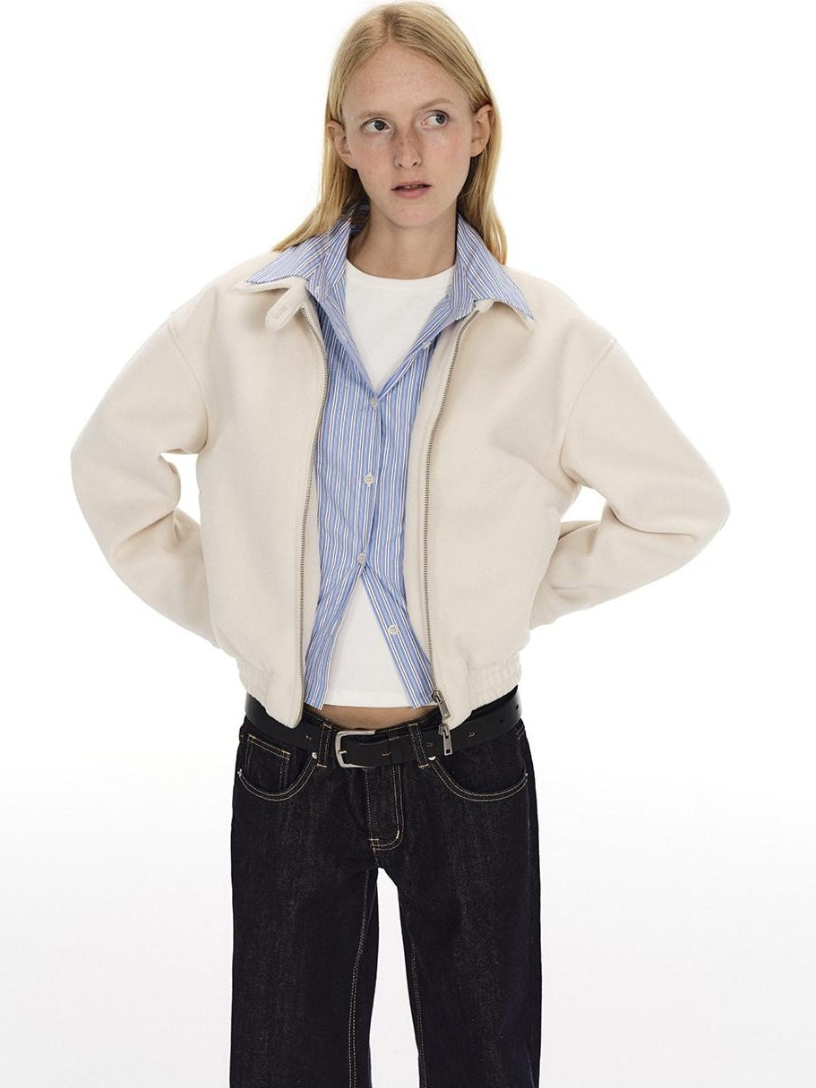 Country Moment Slim Youthful Zipper Lapel Polyester Blend Beige Casual Women Cropped Jackets