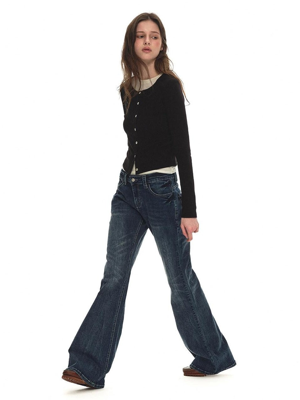 Country Moment Slimming Soft Breathable Distressed Low Rise Vintage Blue Stonewash Flared Jeans