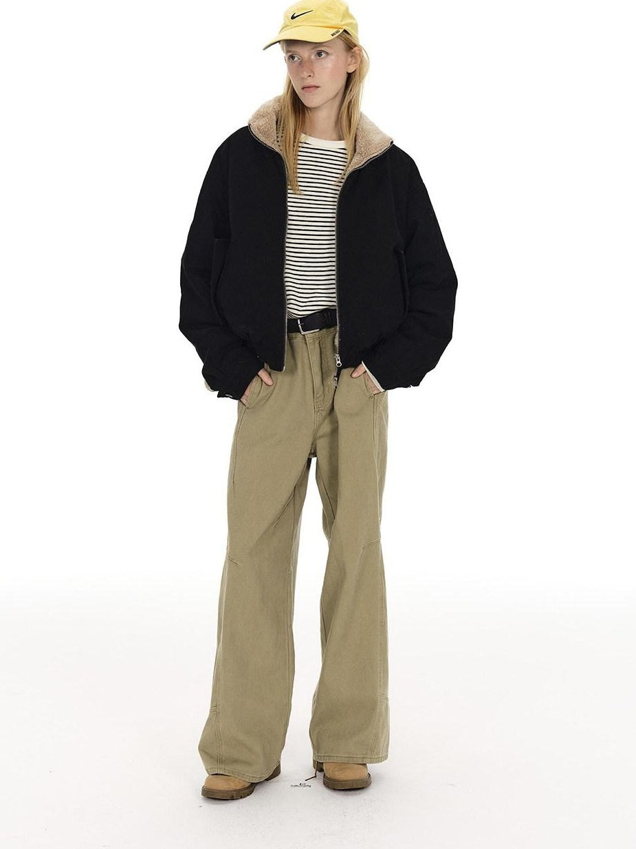 Country Moment Fleece Lined Stand Collar Unisex 100 Percent Cotton Black Cropped Jackets