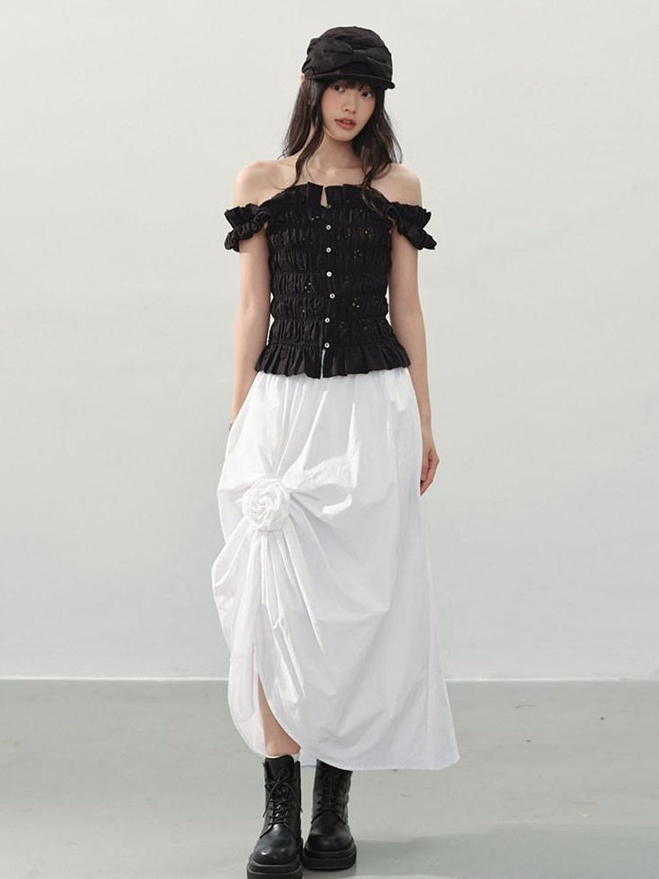 DDGIRL studio Durable Lined Cotton High Waist Asymmetric Floral Front Slit Midi Skirts