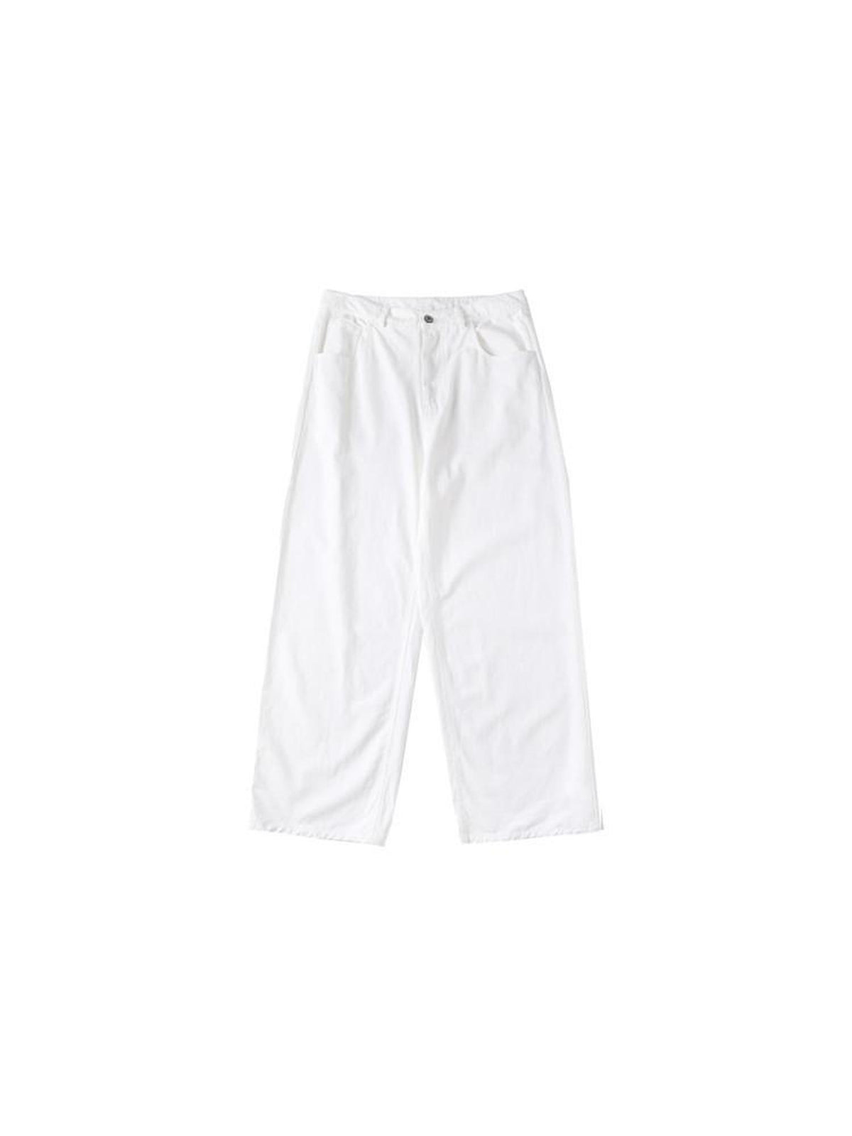 Country Moment Versatile Cotton Loose Natural Waist Zip Fly Commuter White Straight Pants