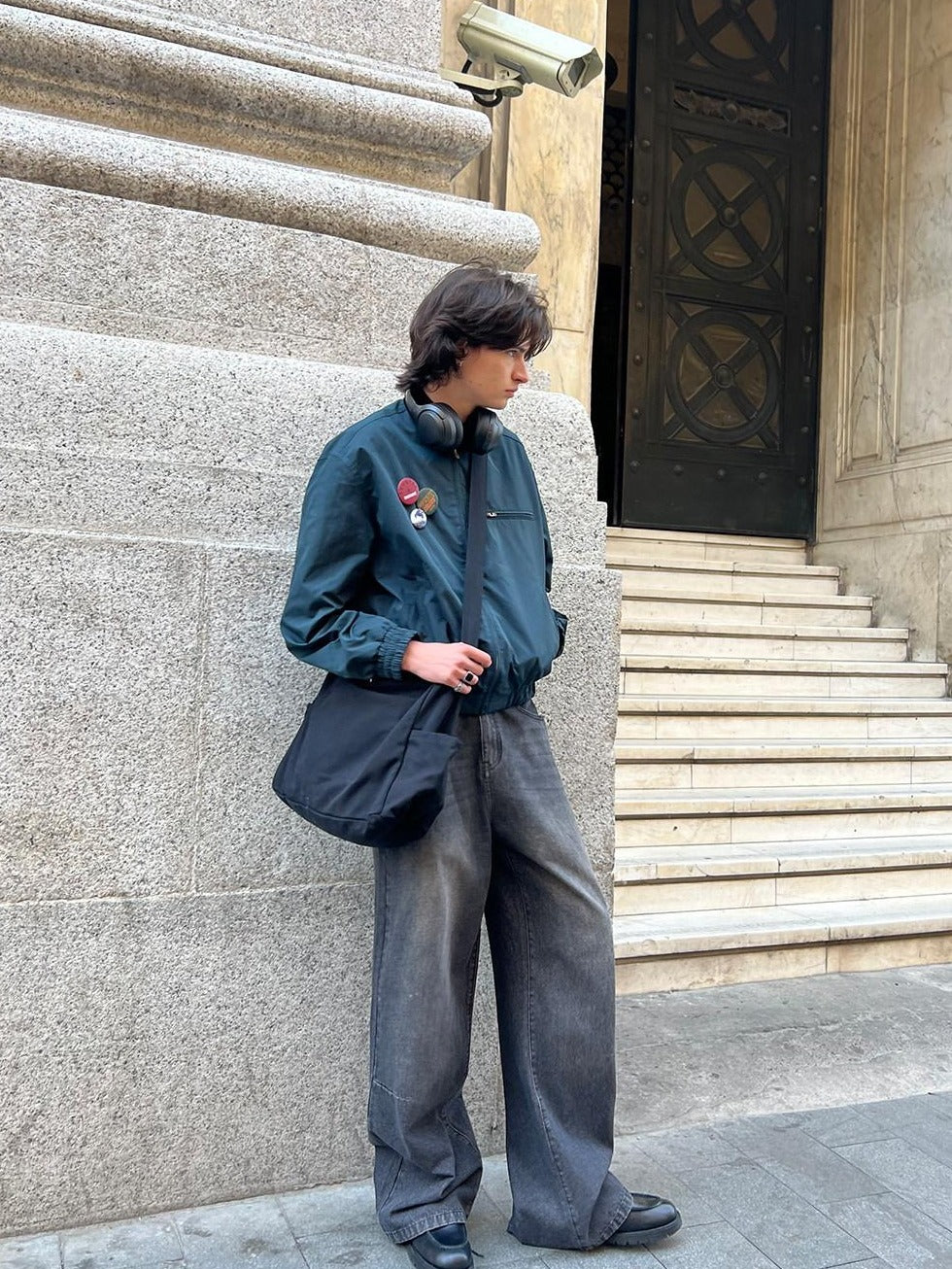 Country Moment Dark Green Polyester Loose Fit Lapel Zip Long Sleeve Teen Daily Cropped Jackets