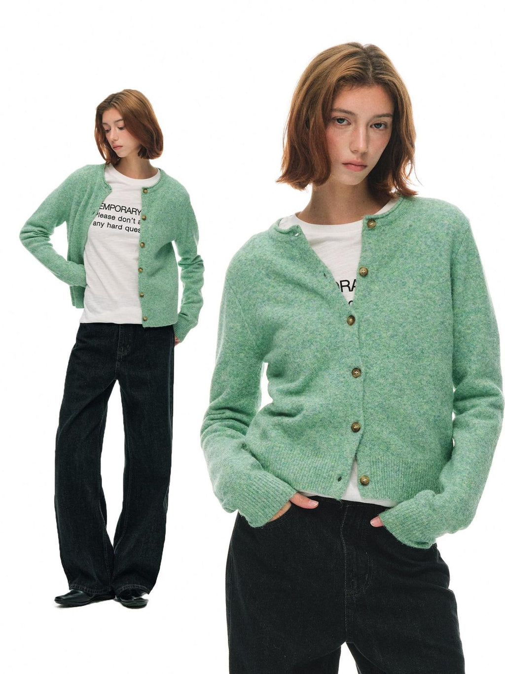 Country Moment Soft Slim Casual Buttoned Crewneck Knit Warm Long Sleeve Women Cardigans