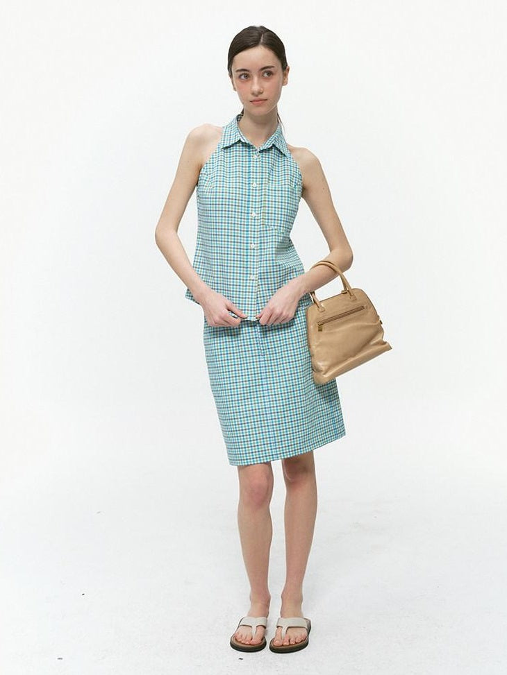 Country Moment Pure Cotton Commuter Literary A Line Mid Rise Office Green Plaid Mini Skirts