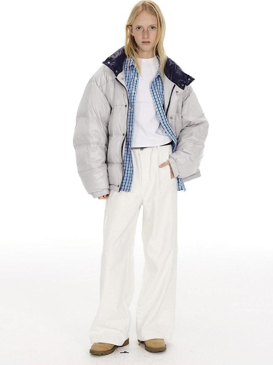 Country Moment 90 Percent White Duck Down Nylon Loose Fit Stand Collar City Casual Down Jackets