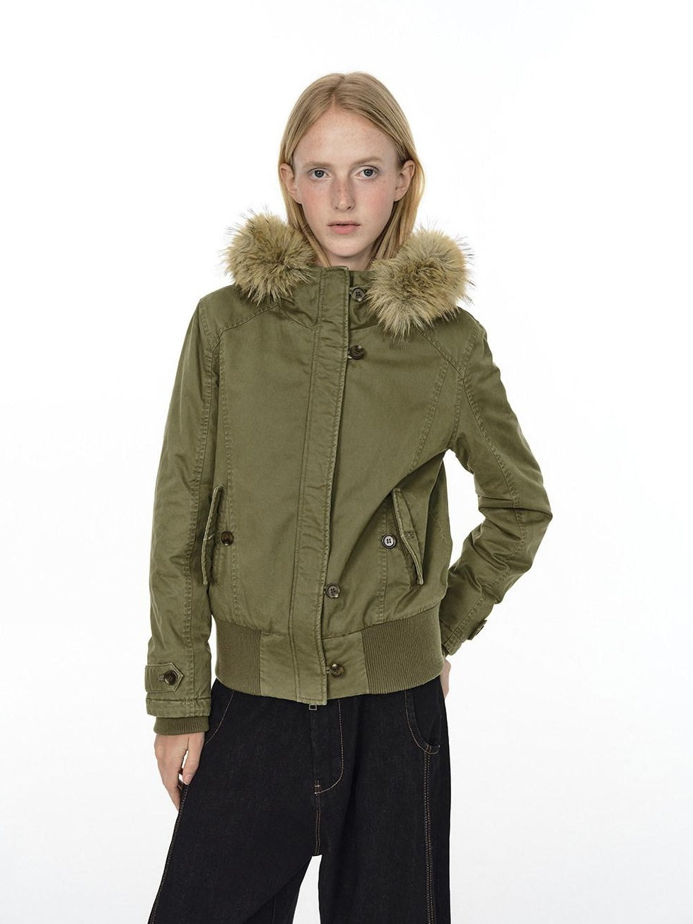 Country Moment Warm Cotton Quilted Hooded Vintage Green Casual Youth Ribbed Hem Puffer Jackets