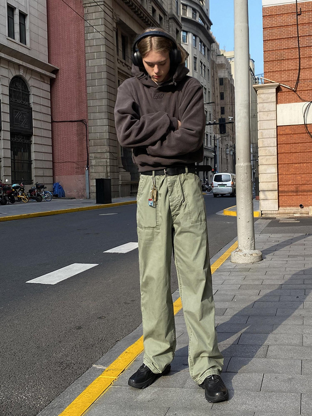 Country Moment Wrinkle Free Mid Rise Straight Workwear Everyday Pure Cotton Olive Cargo Pants