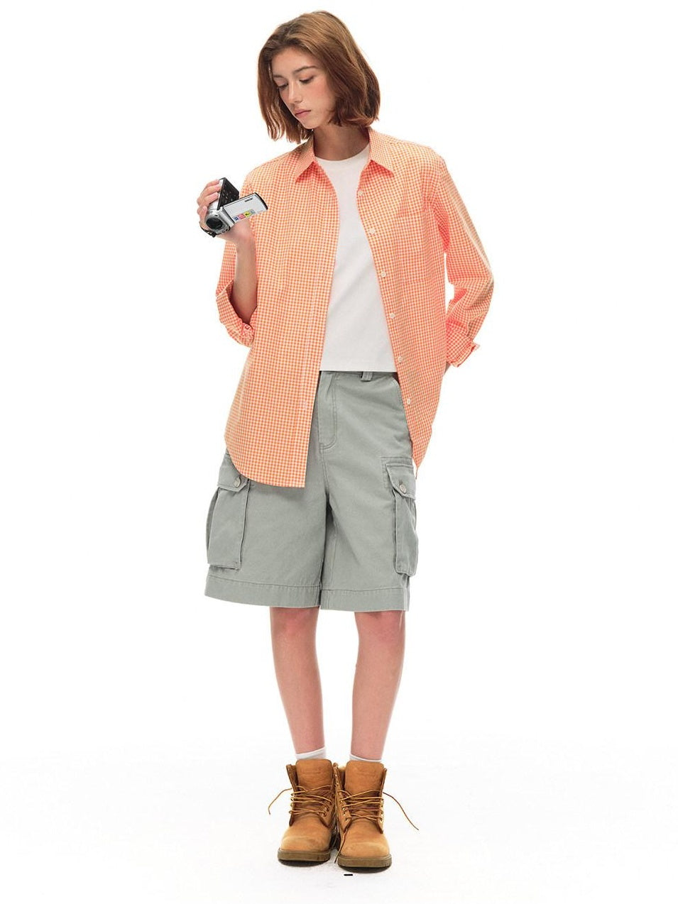 Country Moment Vintage Washed Relaxed Mid Rise Pockets Casual Pure Cotton Mid-Length Shorts