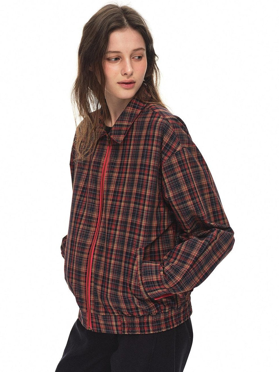 Country Moment Reversible Relaxed Unisex Cotton Plaid Zip Collar Ribbed Hem Cropped Jackets