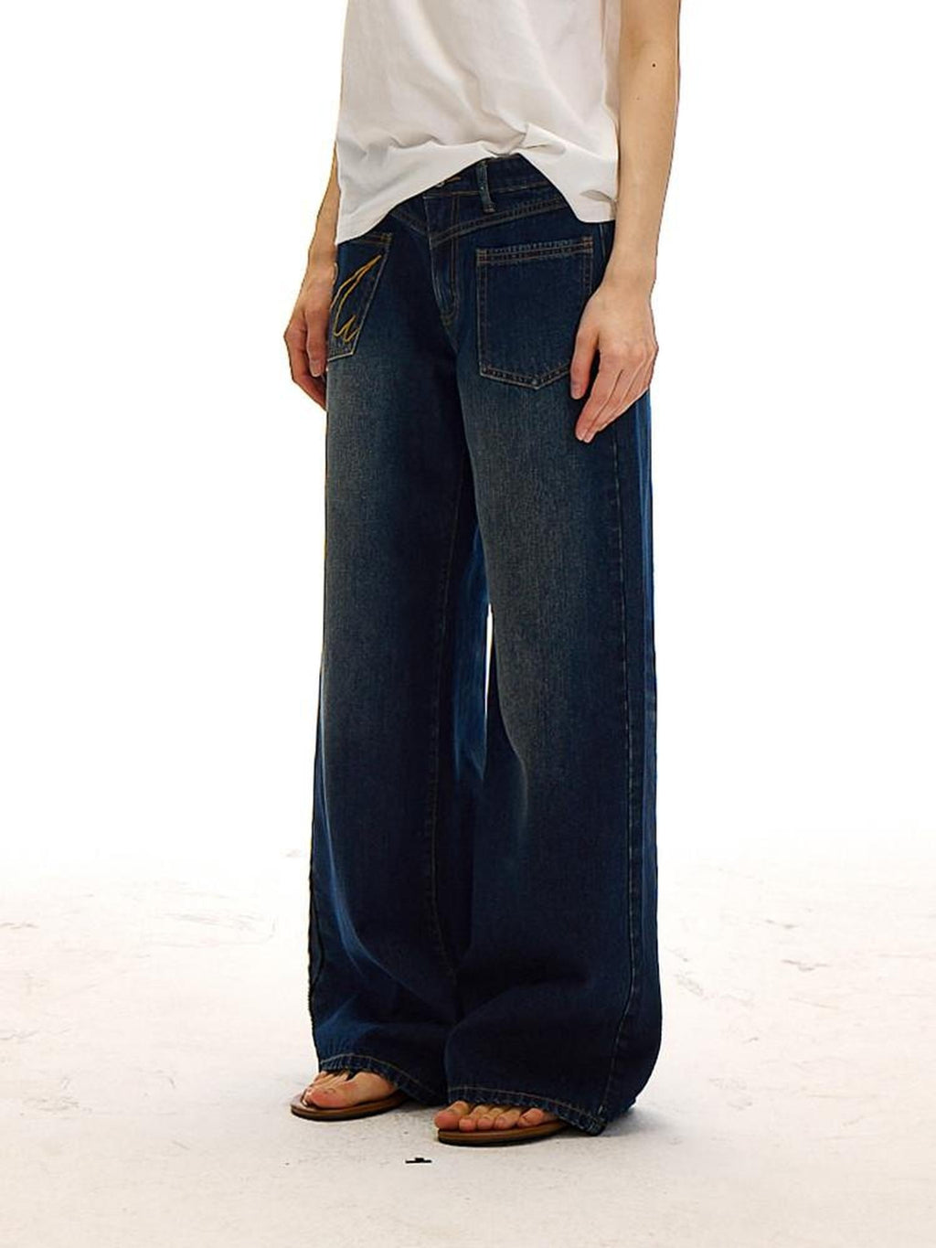 Country Moment High Waist Washed Denim Casual Loose Fit Zipper Fly Wide Leg Jeans