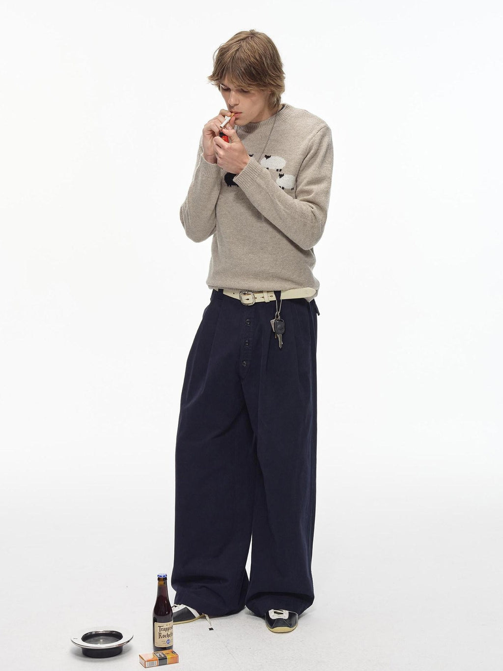 Country Moment Washed Cotton Button Loose Straight Casual Youth Wide Leg Pants