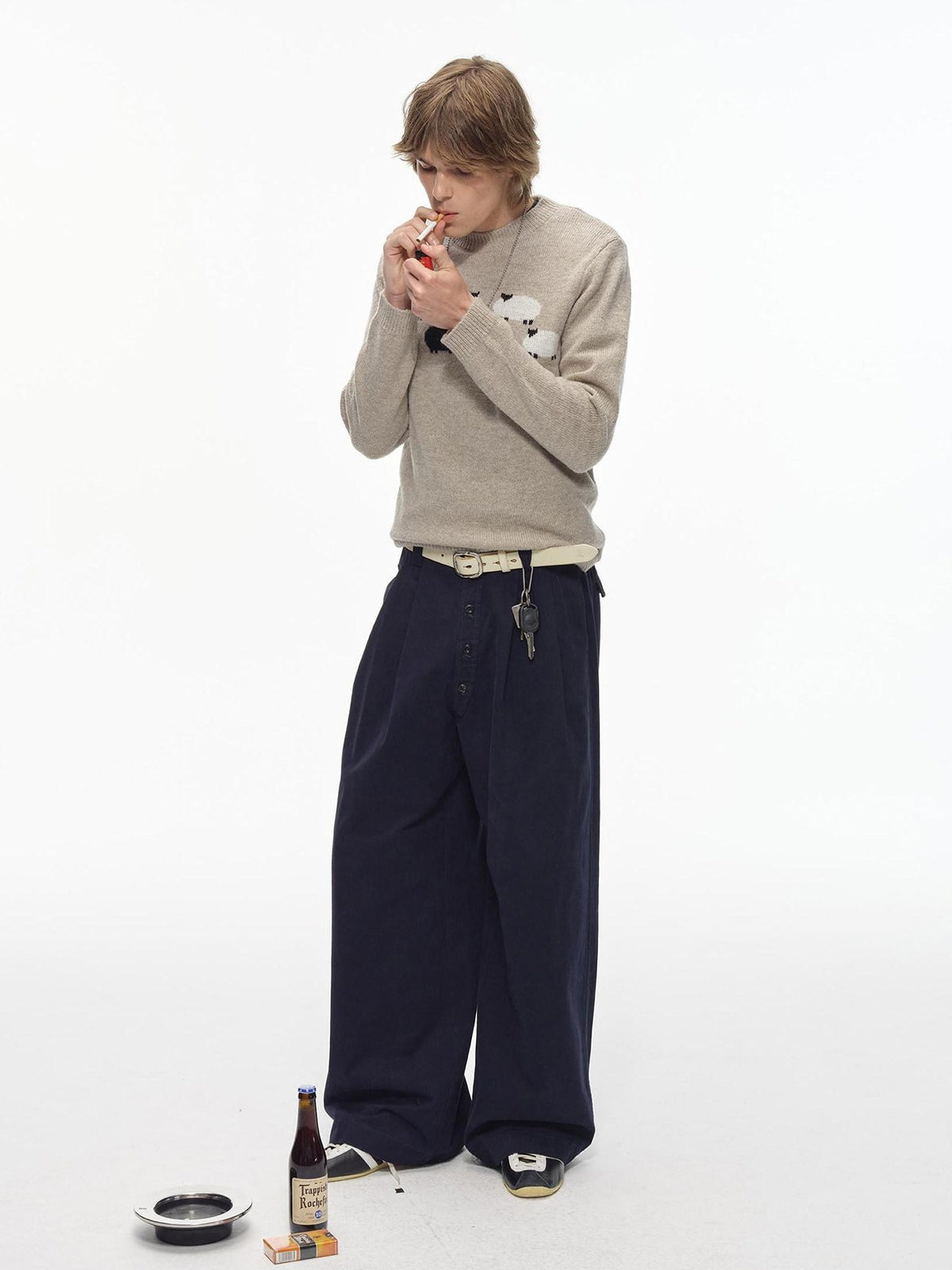 Country Moment Washed Cotton Button Loose Straight Casual Youth Wide Leg Pants