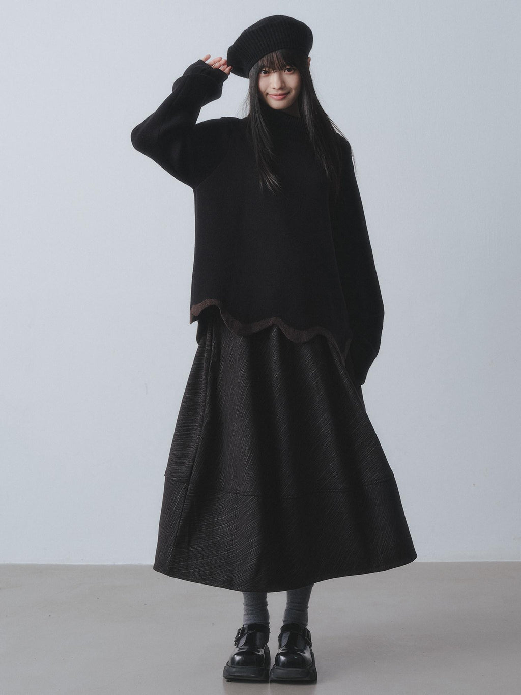 DDGIRL studio Thermal Fleece High Waist A Line Puff Commuter Women Elastic Waist Maxi Skirts