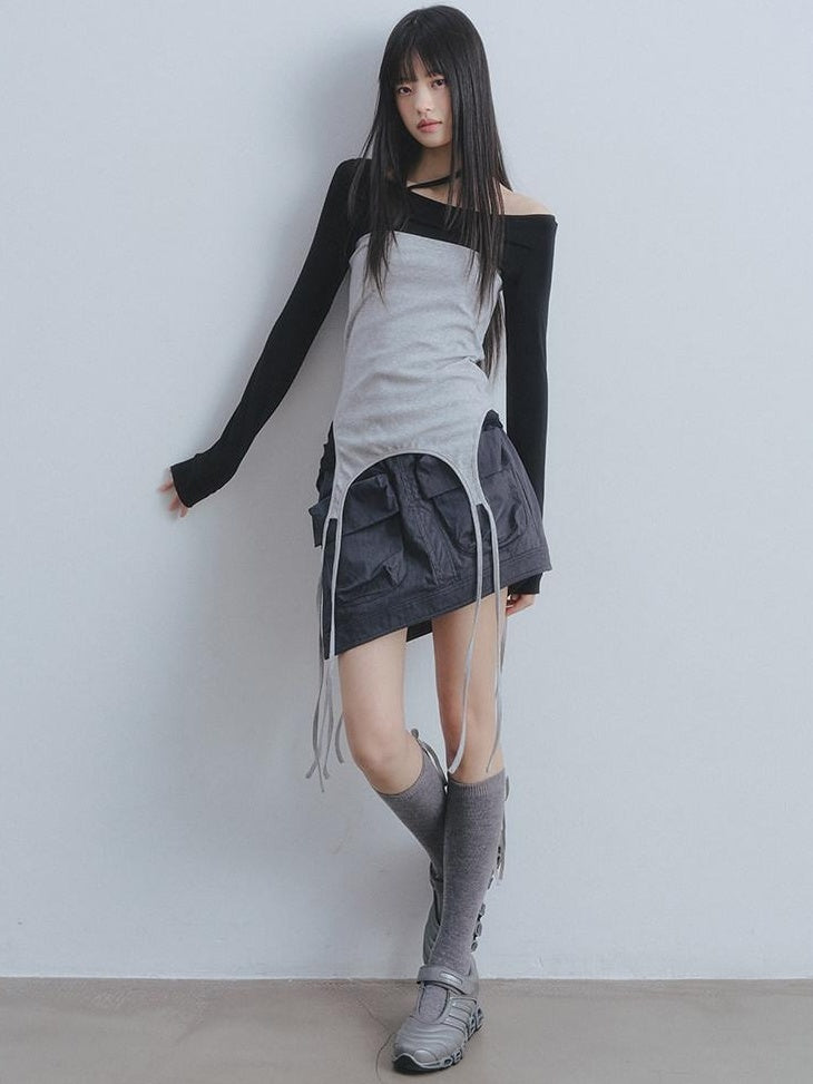 DDGIRL studio Soft 100 Percent Cotton High Waist Cargo Office Women Dark Gray Mini Skirts