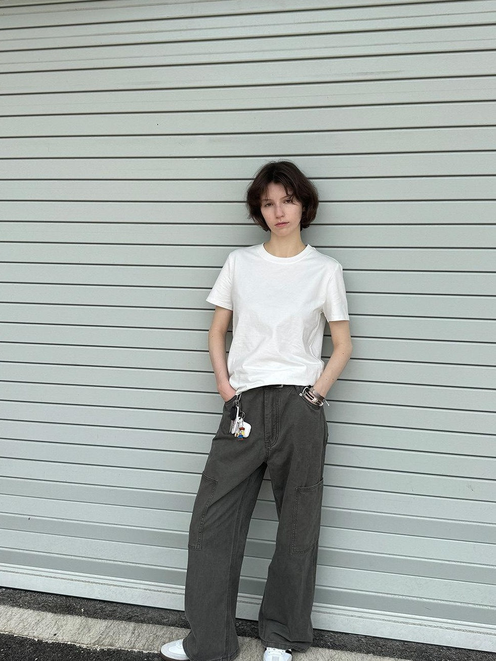 Country Moment Washed Pure Cotton Loose Fit Teen Everyday American Casual Straight Pants