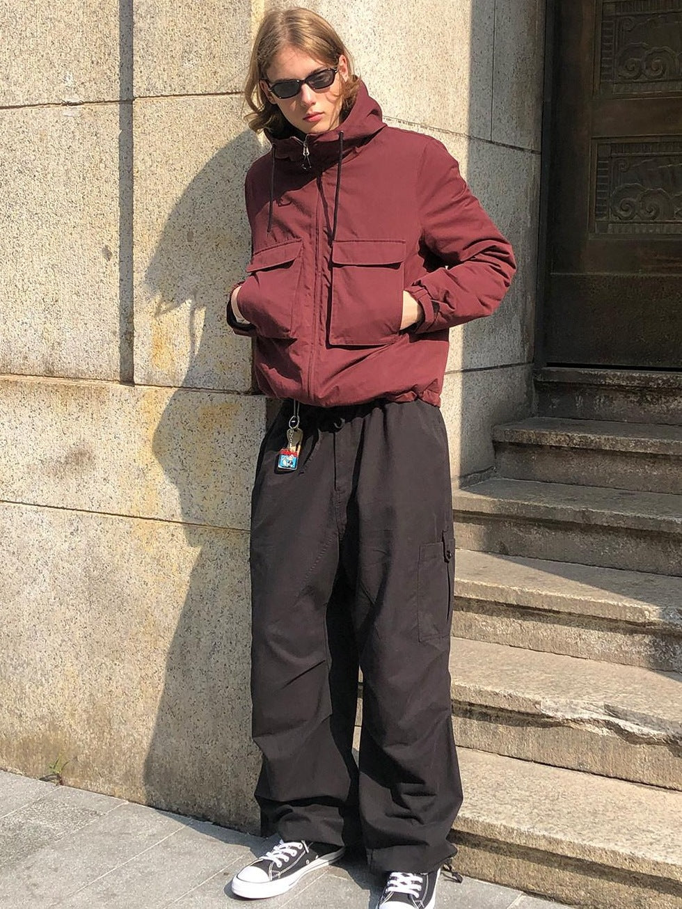 Country Moment 90% White Duck Down Hooded American Youth Cotton Burgundy Down Jackets