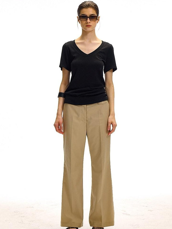 Country Moment Minimalist Slim Fit Zip Fly Natural Waist Office Workwear Khaki Straight Pants