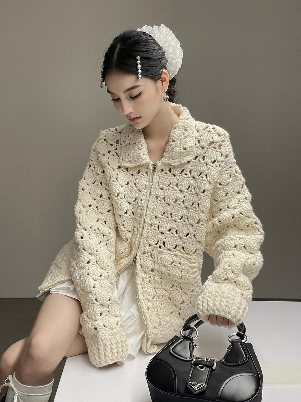 DDGIRL studio Cozy Wool Blend Longline Cardigan Office Commuter One Size Ivory Knit Sweaters