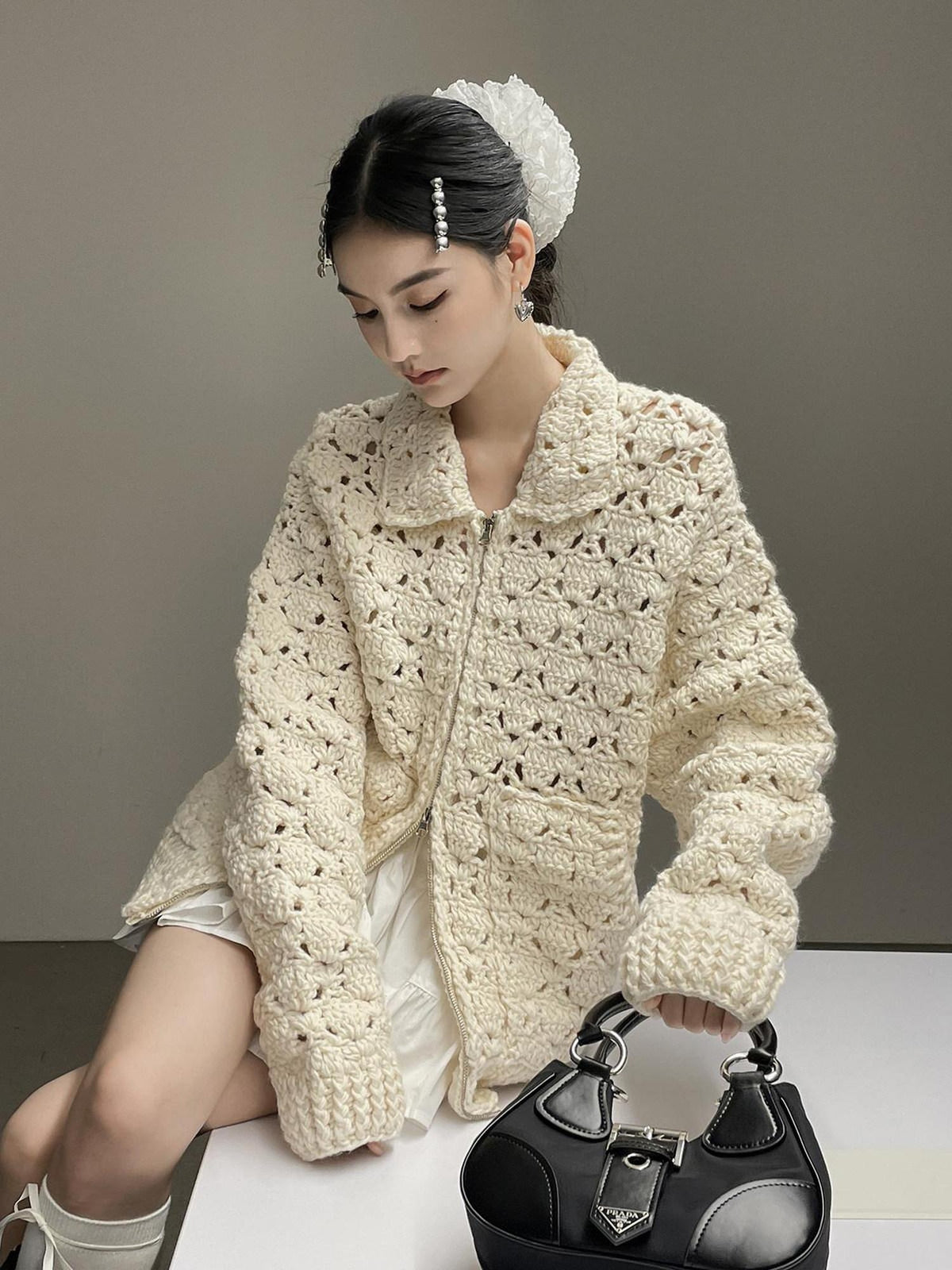 DDGIRL studio Cozy Wool Blend Longline Cardigan Office Commuter One Size Ivory Knit Sweaters
