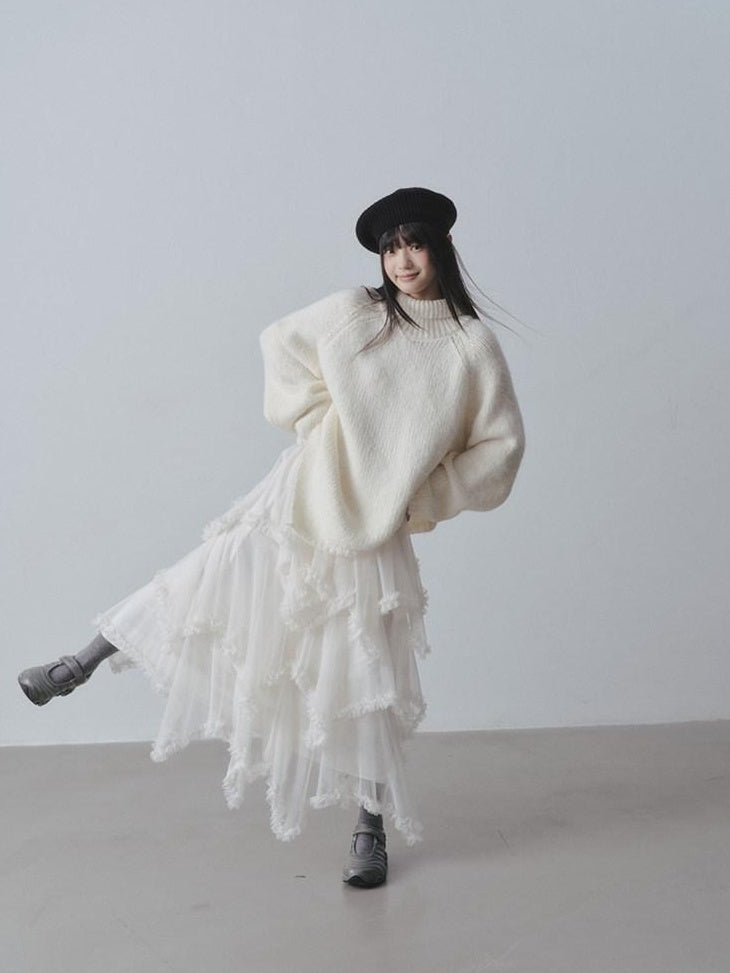 DDGIRL studio Soft Thick Asymmetric Oversized High Neck Commuter Women Iceland Dream Sweaters