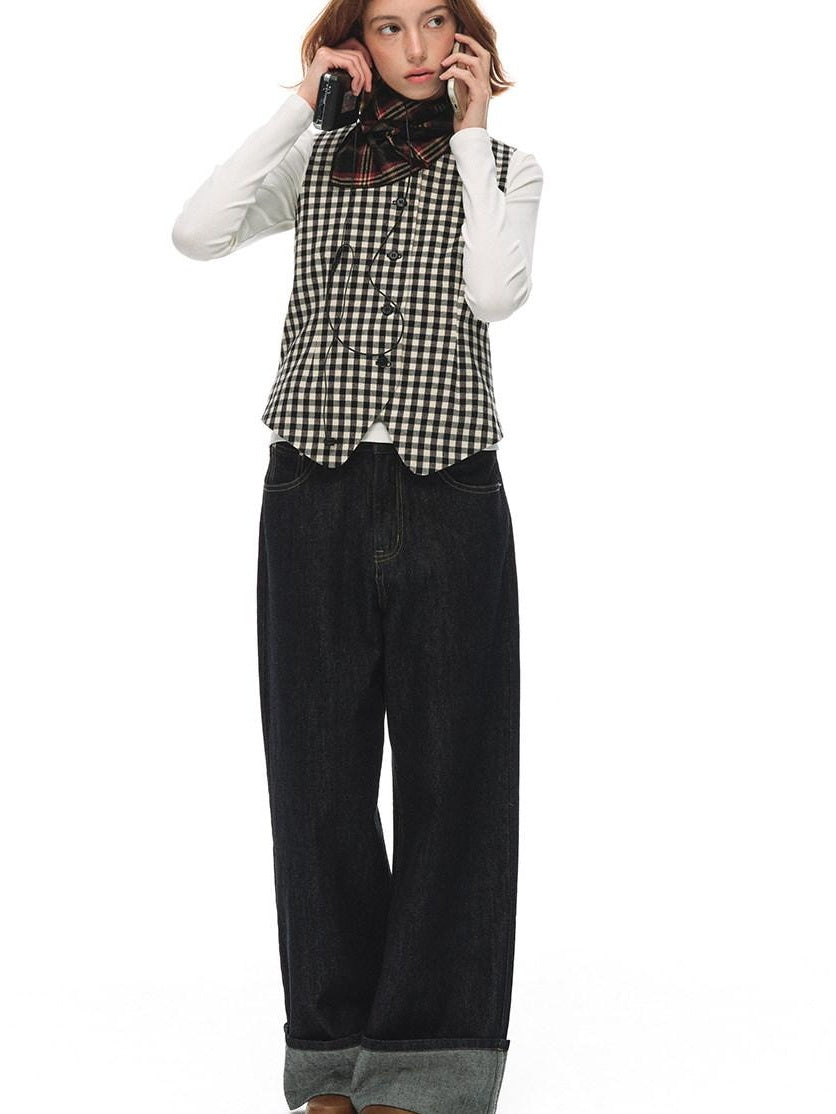 Country Moment Breathable Cotton Mid Rise Washed Loose Women Everyday Straight Leg Jeans