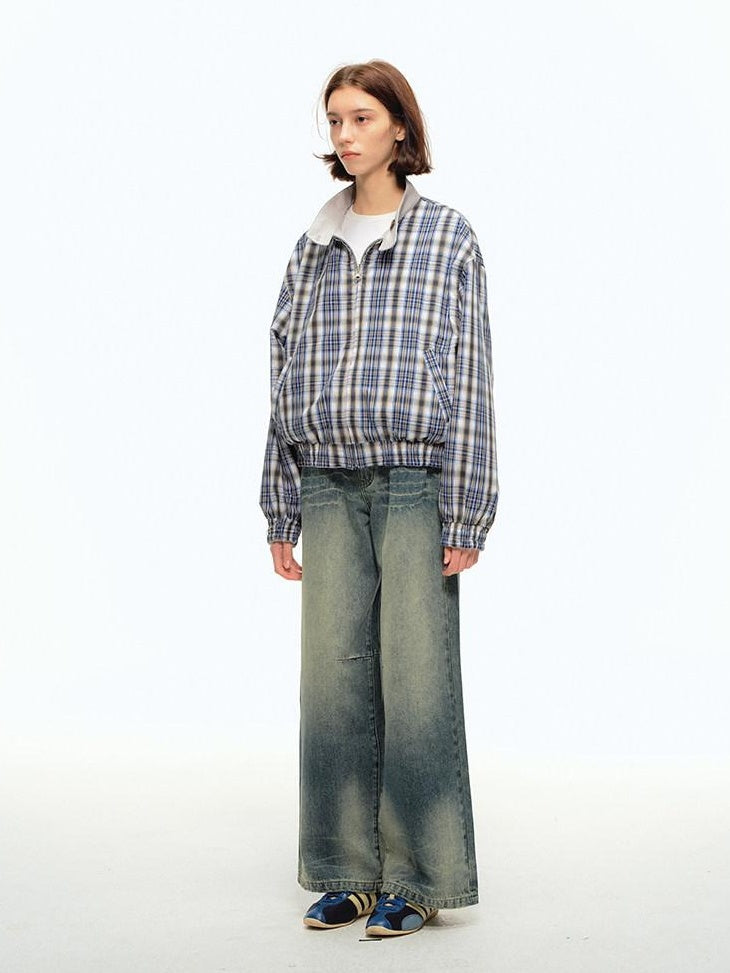 Country Moment Durable Pure Cotton Mid Rise Relaxed Wide Light Wash Casual Straight Leg Jeans