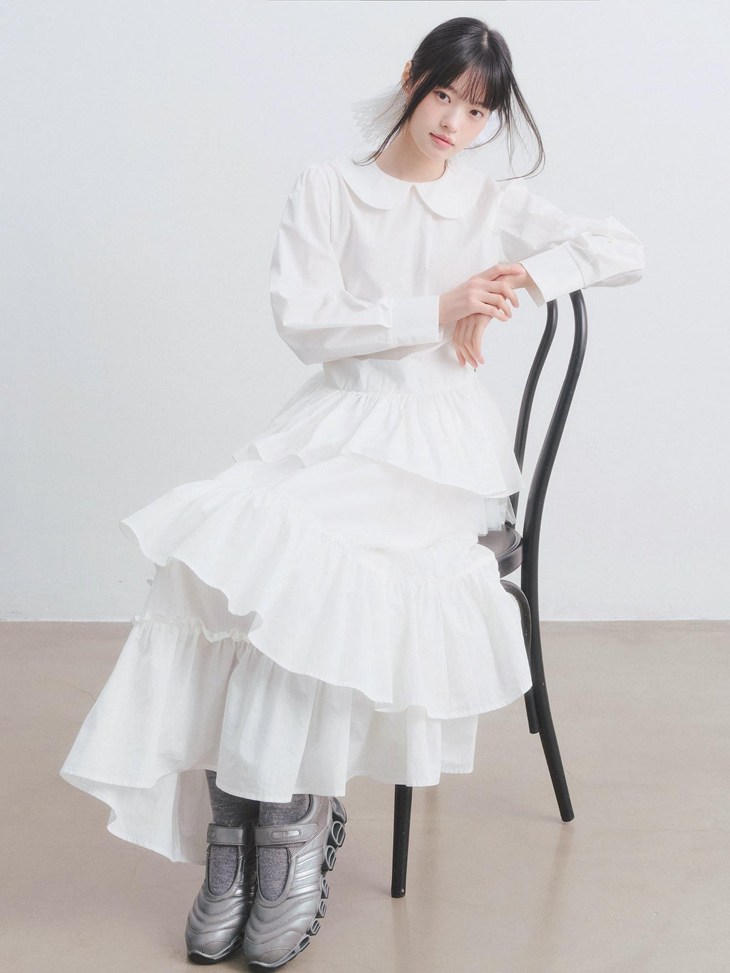 DDGIRL studio Soft Cotton Babydoll High Waist Long Sleeve Women Doll Collar Shirts