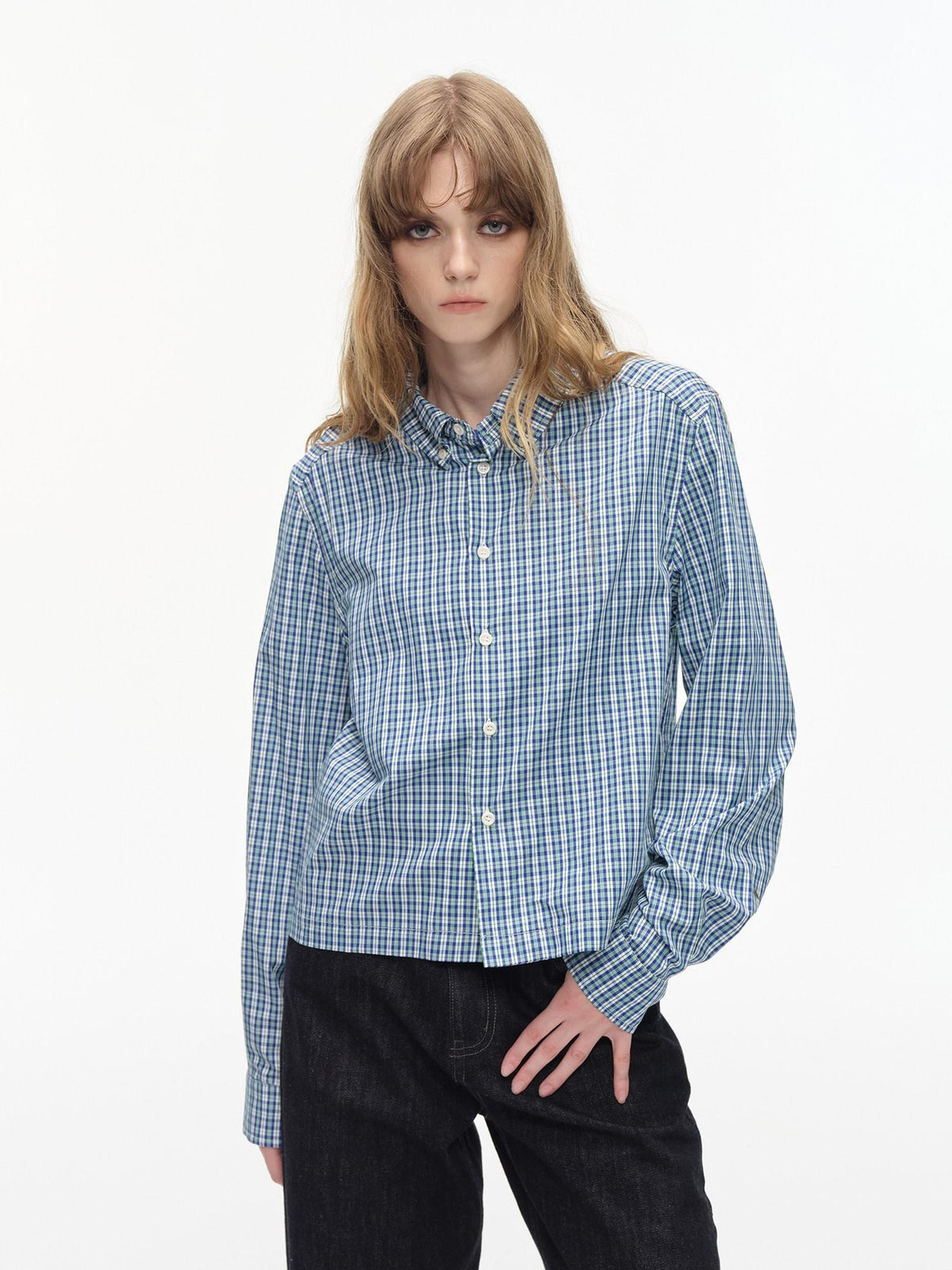 Country Moment Soft Breathable Cotton Loose Plaid Button Collared Women Long Sleeve Shirts