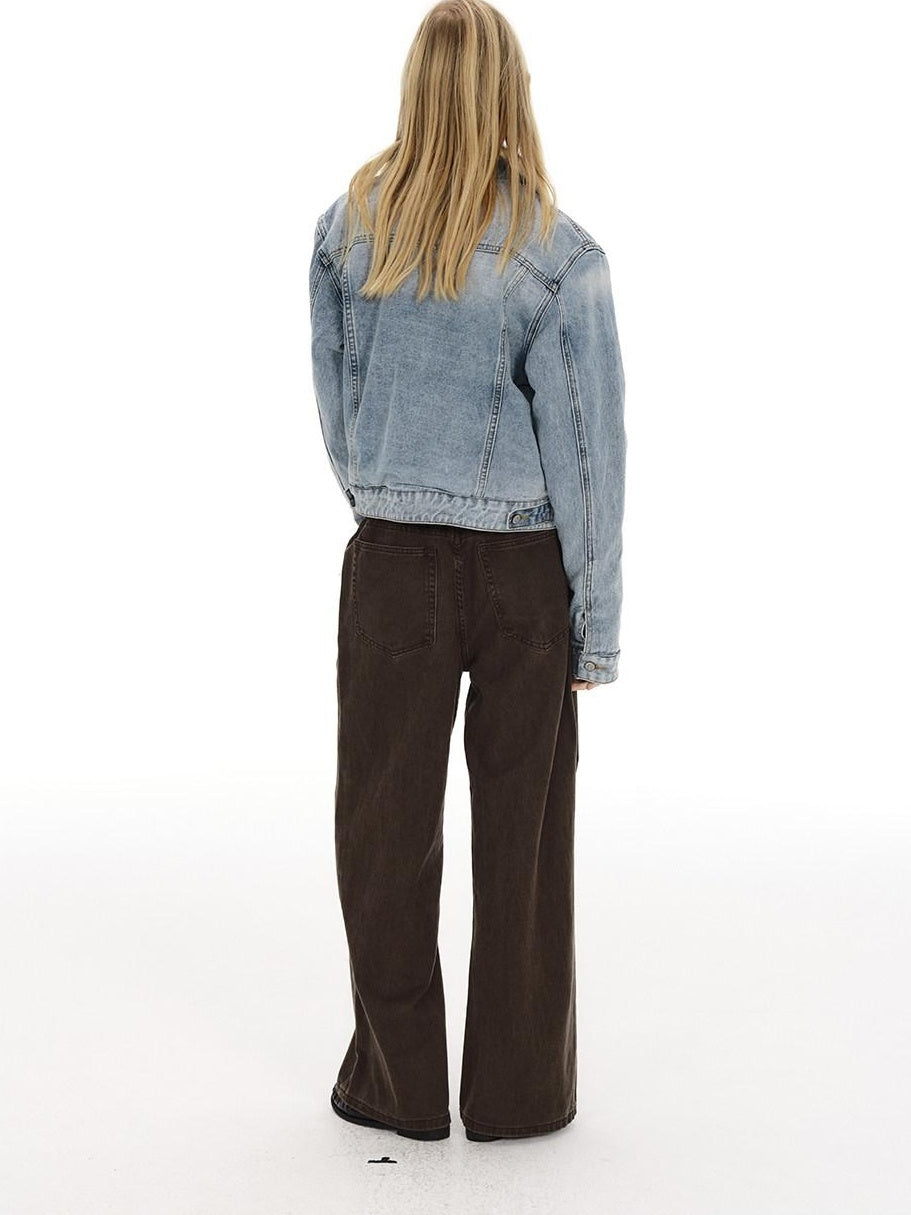 Country Moment Warm Cotton Padded Vintage Wash Slim Cropped Topstitching Women Denim Jackets