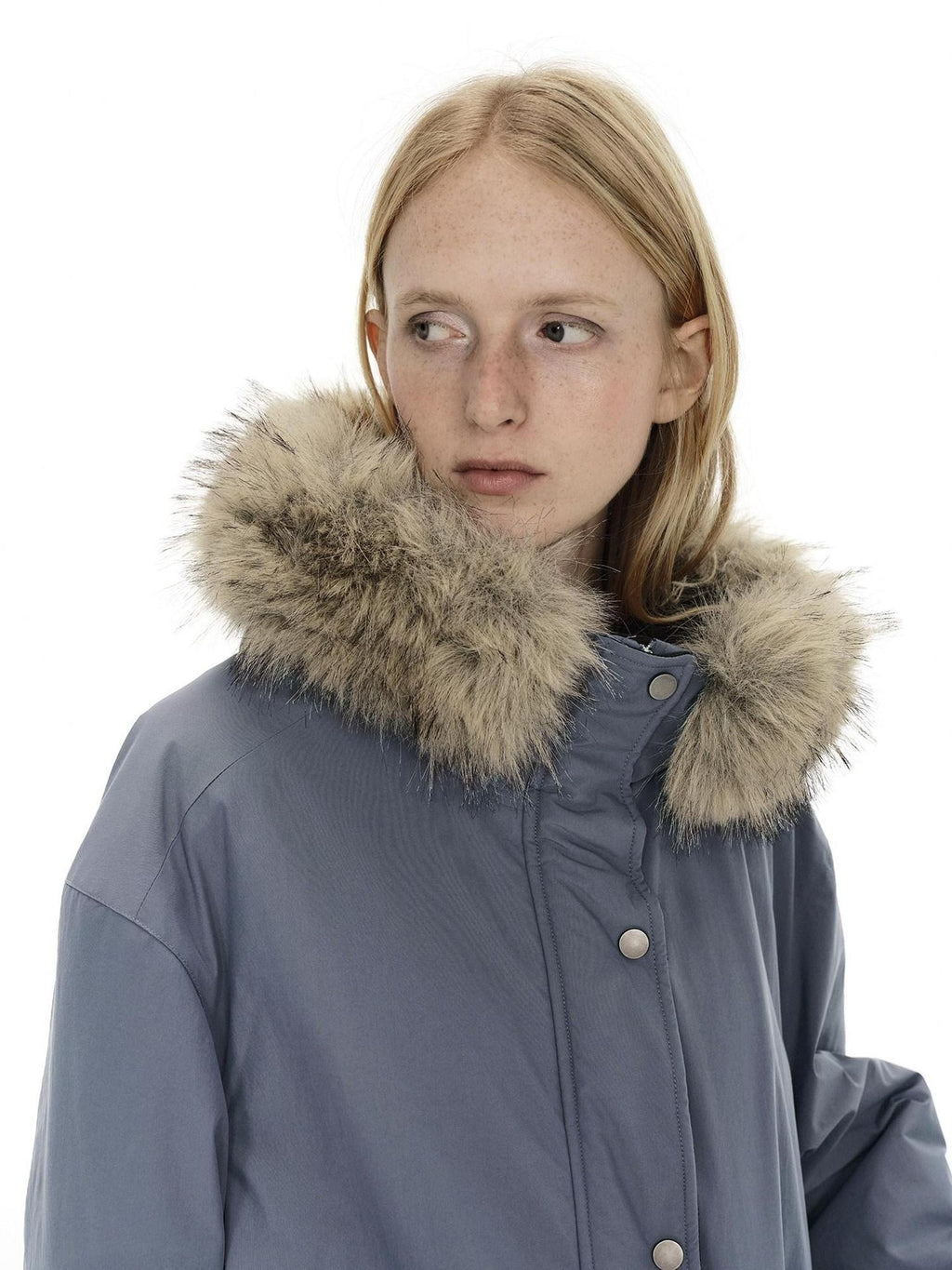 Country Moment Warm Cotton Lined Oversized Quilted Hooded Light Gray Youth Puffer Jackets