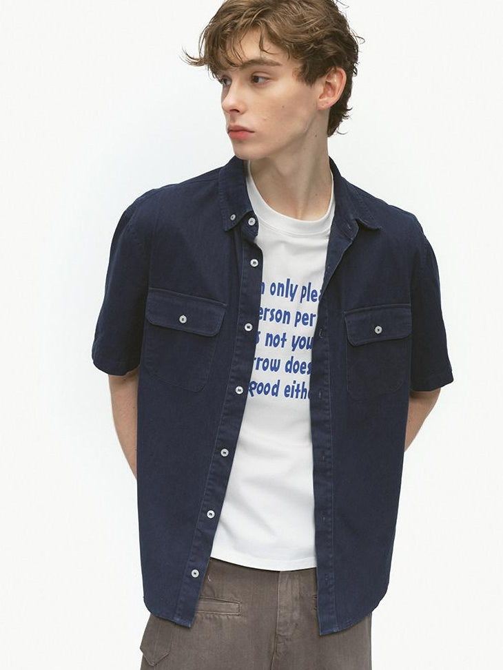 Country Moment Breathable Combed Cotton Loose Fit Unisex Indigo Button Shirts