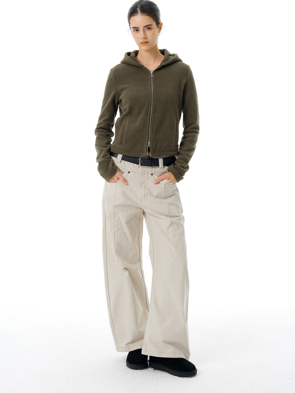Country Moment Warm Polar Fleece Slim Fit Zip Up American Women Sport Sage Green Hoodie