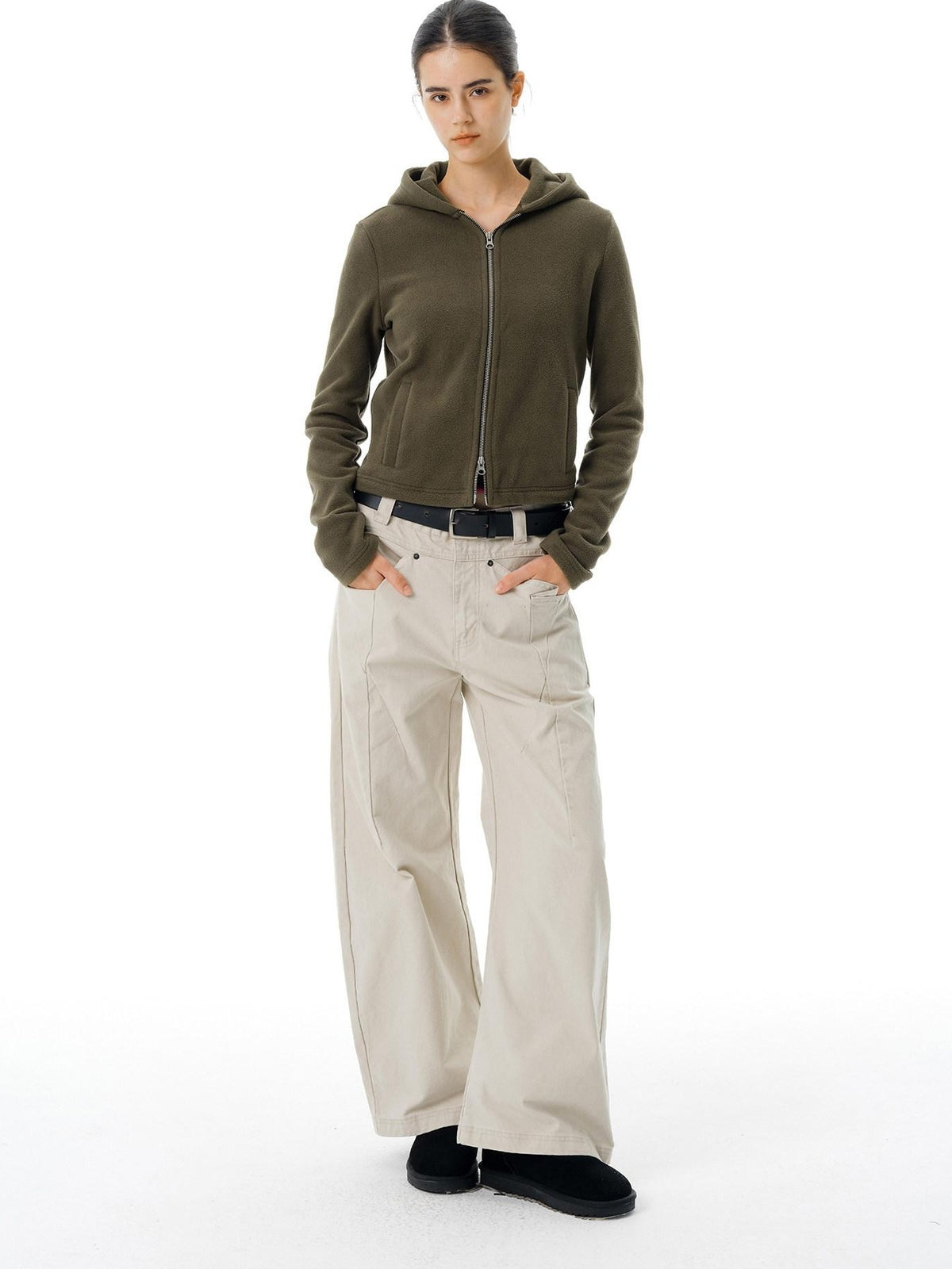 Country Moment Warm Polar Fleece Slim Fit Zip Up American Women Sport Sage Green Hoodie