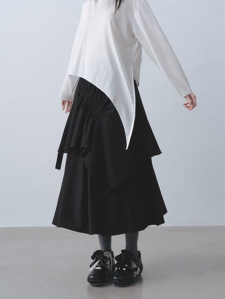 DDGIRL studio Breathable Lyocell Asymmetric Two Piece Women Crew Neck Long Sleeve T-Shirts