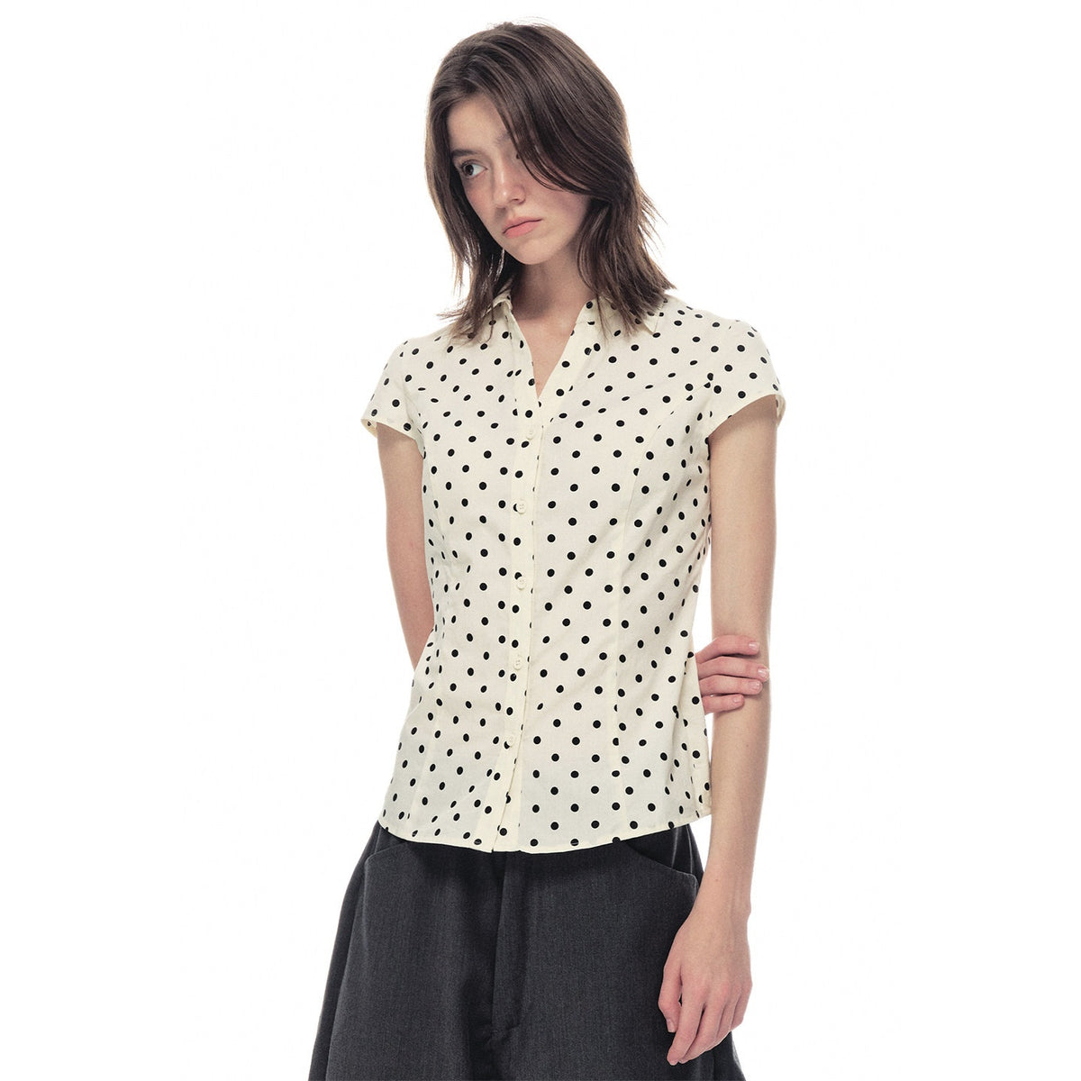 Country_Moment_Breathable_Cotton_Slim_V-neck_Polka_Dot_Button_Cardigan_Women_Beige_Shirts_MISSTT